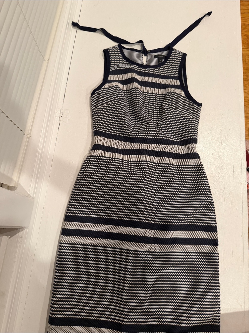 J. Crew Navy and White Striped Midi Sheath Dress